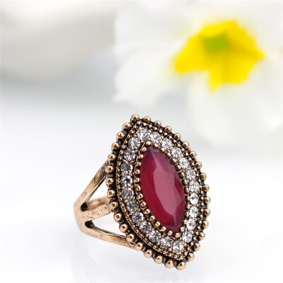 

New Turkish Women Vintage Rings Big Shuttle Type Crystal Antique Gold Color Boho Wedding ring Jewelry Gifts 2018 Drop Shipping