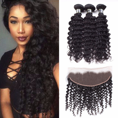 

Amazing Star Bundles with Frontal Peruvian Virgin Hair Deep Wave with Frontal Deep Wave Human Hair with Frontal Natural Color