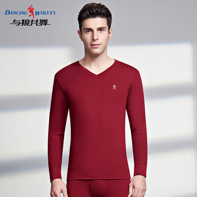 

Dance with wolves DANCING WOLVES Qiuyi Qiuku mens cotton thin section set fashion V-neck thermal underwear cotton sweater mens round neck Tibetan XXXL