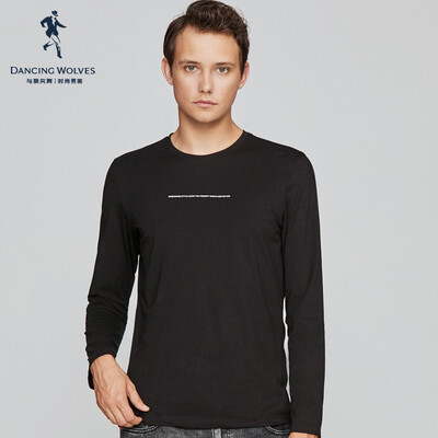 

Dancing with wolves DANCING WOLVES Long-sleeved T-shirt mens 2018 autumn new round neck printed letters long-sleeved shirt 66095064010 001 black 185100A