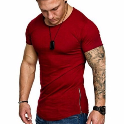 

2018 Summer Mens Pure Color T-shirt Round Neck Casual Wear Short Sleeved Slim Fit T-shirt