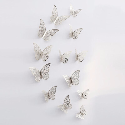 

12pcsset 3D Butterfly Wall Stickers Removable Mural Stickers DIY Art Wall Decals Decor with Glue for Bedroom Wedding Party--Gold