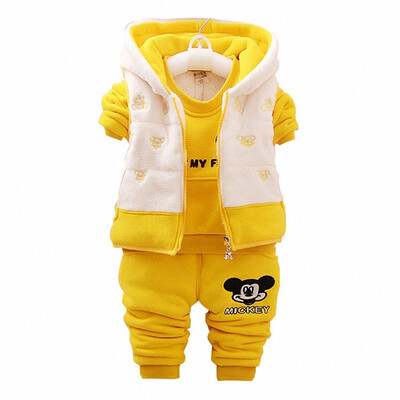 

Fashion Winter Children Clothing Hoodies Sets Infant Waistcoat Boys Girls Fleece Warm Three-piece Suit Thicken Kids Clothes