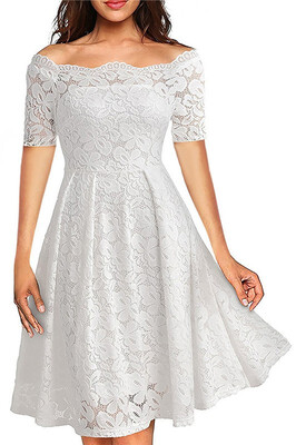 

Boat Neck Cocktail Swing Dress Black Long Sleeve Floral Lace Knee Length Formal Party Dresses Homecoming Dress