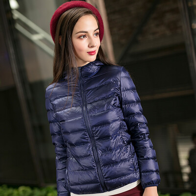 

Intercrew light down jacket female 2018 winter new female models fashion casual Korean version of the thin section hooded light down jacket female ICR4UD52A Navy blue