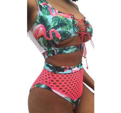 

Women Lace Up Bikini Set Push-up Padded Bra Mesh Swimsuit Bathing Suit Swimwear