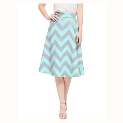 

Allegra K Womens V-pattern printed zipper flared maxi skirt