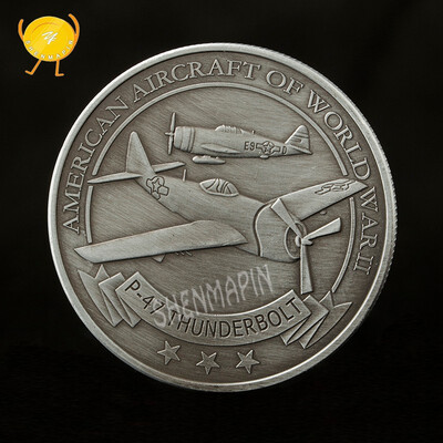 

American P47 thunder&lightning warplane retro silver coin European&American military challenge coin collection