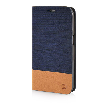 

MOONCASE Canvas Leather Side Flip Stand Shell ЧЕХОЛ ДЛЯ Samsung Galaxy Prevail LTE / Galaxy Core Prime G360 Dark Blue