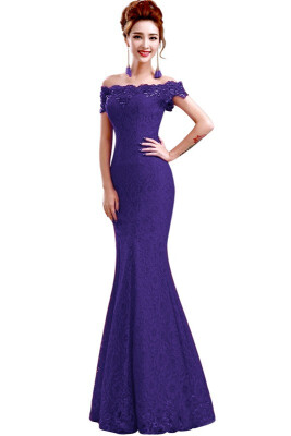 

Elegant Crystal Beaded Red Royal Blue Lace Mermaid Long Evening Dresses Prom Party Dress 2018