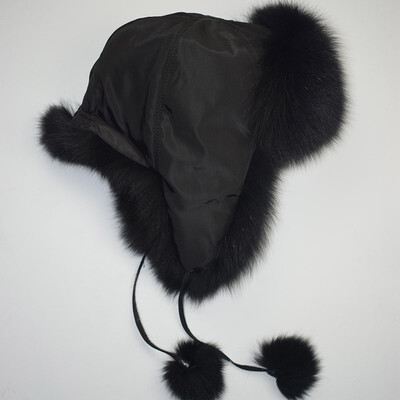 

MsMinShu Fox Fur Hat Womens Genuine fox fur Trapper Hat with pom pom Russian Fur Hat Unisex Winter Earflap Natural Fox Fur Cap