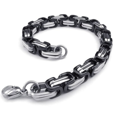 

Hpolw Mens Stainless Steel Bracelet Biker Links Black Silver