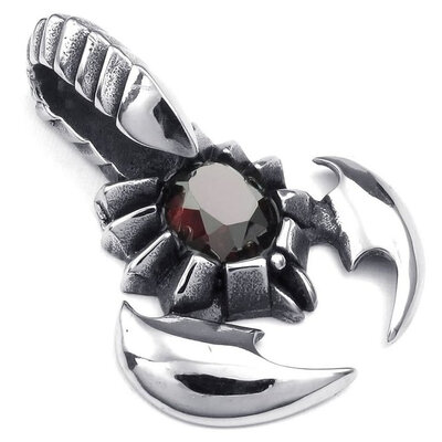

Hpolw New Vintage Fashion Mens Biker Gothic Stainless Steel Silver Scorpion Pendant Jewellery Rubies Necklace,18-26 inch Chain