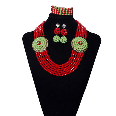

Bright Red Crystal Statement Necklace Sets For Women Nigerian Wedding Beads Bridal Costume African Jewelry Set Free Shipping