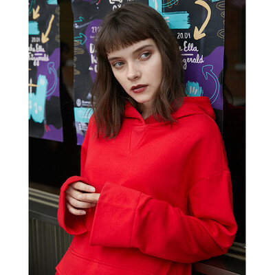 

PASS Hooded Sweater 2018 New Womens Long Sleeve Turtleneck Jacket Loose Medium Long Simple Solid Color Tops Student 68305PA21092 China Red L