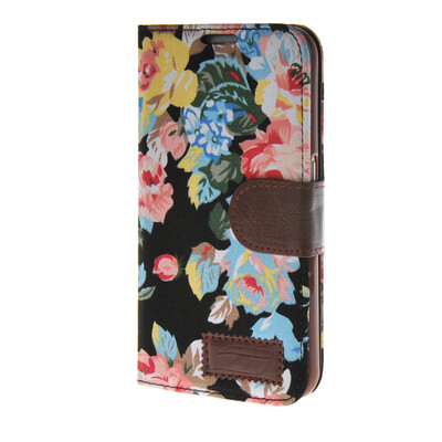 

MOONCASE Flower pattern tannins Leather Side Flip Wallet Card Holder Stand Pouch ЧЕХОЛ ДЛЯ Samsung Galaxy S6 Black