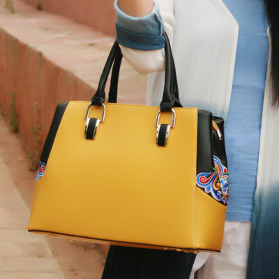 

Fashion women leather messenger bags famous brands 2016 ethnic embroidered bags national floral leather embroidery tote bag