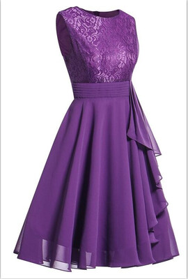 

Womens Vintage Sleeveless Ruffles Belt Floral Lace Bridesmaid Chiffon Dress 2018 Hot