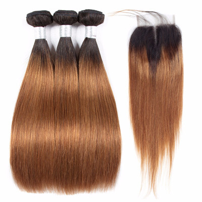 

HCDIVA Hair Ombre Brazilian Hair Straight Ombre Bundles With Closure 3 Ombre Human Hair Bundles With Closure Virgin T1B30