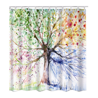 

UpperX Fabric Waterproof Bathroom Shower Curtain Panel Sheer Decor With Hooks SetColored tree