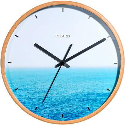

Polaris POLARIS wall clock creative solid wood wall clock Nordic modern fashion simple clock bedroom 12 inch silent beech wood quartz clock hanging table WL-1519 sea