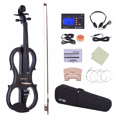 

Romacci Ammoon Full Size 44 Solid Wood Electric Silent Violin Fiddle Style-1 Ebony Fingerboard Pegs Chin Rest Tailpiece with Bow