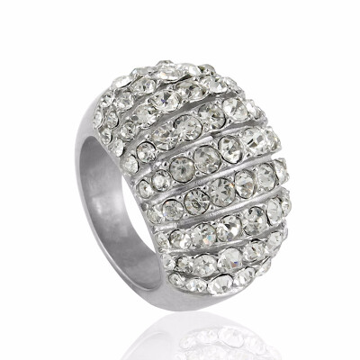 

Fan-Shaped Multi-Row Crystal Full White Stones Stainless Steel Finger ringSilver