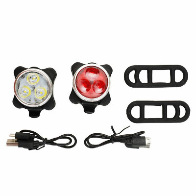 

3pcs LED Lights of Each USB Rechargeable Bright Headlight And Red Taillight of Bike Light Set Waterproof Warning Lights for Outdoo