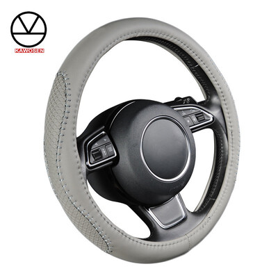 

Gray PU leather Steering Wheel Cover Fish Scale Pattern Splice Bold Line Fits 38cm 15inch For VW Skoda Chevrolet Ford