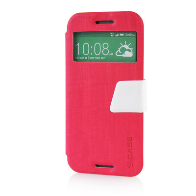 

MOONCASE View Window Leather Side Flip Pouch Ultra Slim Shell Back ЧЕХОЛ ДЛЯ HTC One M8 Hot pink