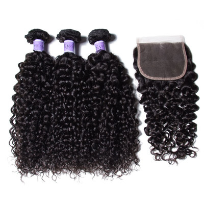 

UNice Hair Kysiss Virgin Series Unprocessed Virgin Hair Bundles 4 PCS Peruvian Curly Virgin Hair 3 Bundles With Closure Free Part