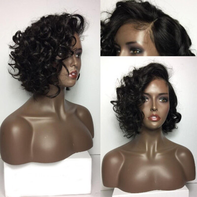 

9A Human Hair Lace Front Wigs Curly Brazilian Virgin Hair Short Bob Wigs 130 Density10-14 Inch