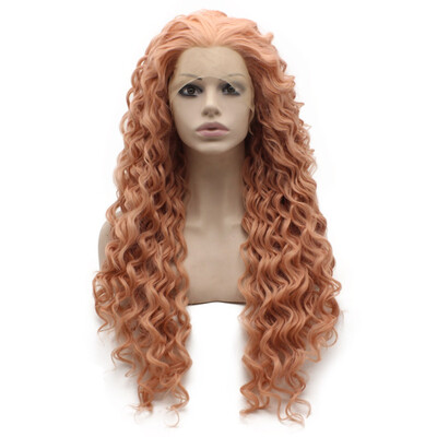 

Iwona Synthetic Hair Lace Front Long Curly Orange Pink Wig