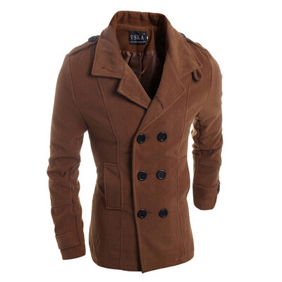 

Zogga New Autumn And Winter Mens woolen Overcoat Epaulet Double-breasted