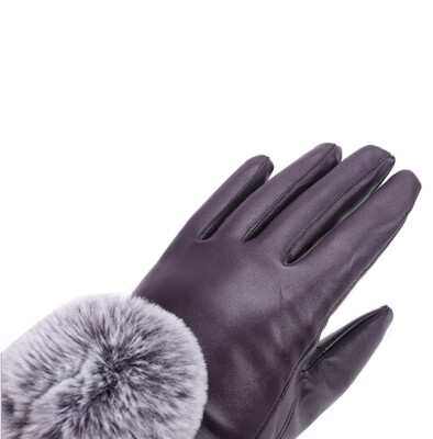 

Women Warm Gloves Touchscreen Leather Faux Rabbit Fur Lady Winter Mittens
