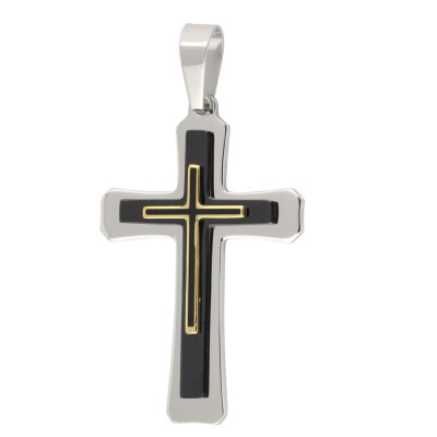 

Hpolw New 2015 HOT Gift Unisex Mens Black Silver Stainless Steel Cross Pendant Necklace Chain school bus floating charm