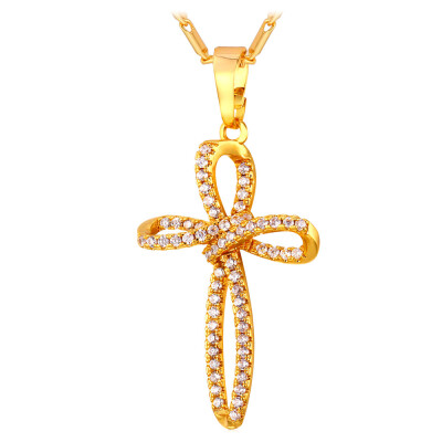 

U7 Luxury Cross Necklace Pendant 2015 New Platinum/18K Gold Plated Cubic Zirconia Vintage Cross Necklace Women Jewelry P656