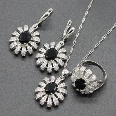 

Trendy White Stone Silver Plated Jewelry Sets for Women Choker Pendant Drop Earrings Ring Six Colors Available Free Jewelry Box