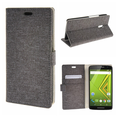 

MOONCASE for Motorola Moto X Play Case Denim Design Flip Folio Wallet Card Slot Stand Case Cover Brown