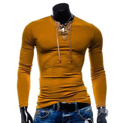 

Zogaa Mens T-shirt Classic Splice V-neck Long Sleeve Slim