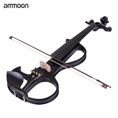 

ammoon VE-207 Full Size 44 Solid Wood Silent Electric Violin Fiddle Maple Body Ebony Fingerboard Pegs Chin Rest Tailpiece with Bo