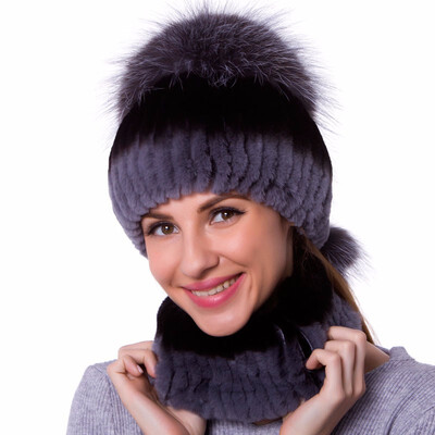 

JKP brand autumn&winter womens hats natural rex rabbit fur high quality handmade bib hat set 2018 new hot fashion trend