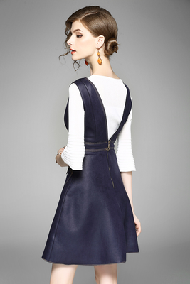 

2018 New Women Office Lady Two Piece White Half Flare Sleeve V-neck A-line Vest Dresses Female Suit Summer