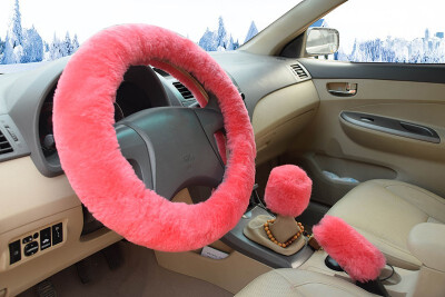 

KAWOSEN 1 Set 3 Pcs Winter Warm Wool Steering Wheel Cover Handbrake Cover Gear Shift Cover 38cm diameter Cute Wool Cover WSWS02