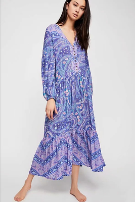 

2018 New Boho Vintage FP Purple Print Long Dress
