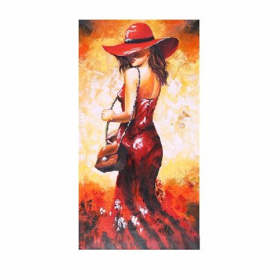 

24 47 Inches Unframed Waterproof Hand Painted Oil Painting Abstract Lady in Red Dress Canvas Picture Wall Art Decor for Living R