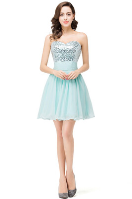 

A-Line Sweetheart Sleeveless Chiffon Short Prom Dresses With Sequins