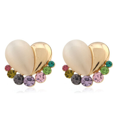 

Women Cute Flower Faux Pearl Rhinestone Peach Heart Ear Stud Lovely Earring Gift COLOFUL