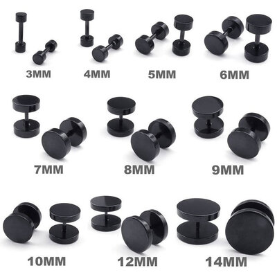 

Hpolw Mens Womens Stainless Steel Round Tunnel Plug Stud Earrings Set 10 Pairs 3-14mm Black