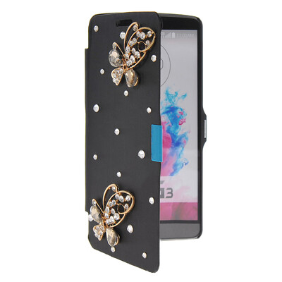 

MOONCASE Bling Rhinestone Crystal Ultre Slim Leather Side Flip Wallet Shell Back ЧЕХОЛ ДЛЯ LG G3 Black